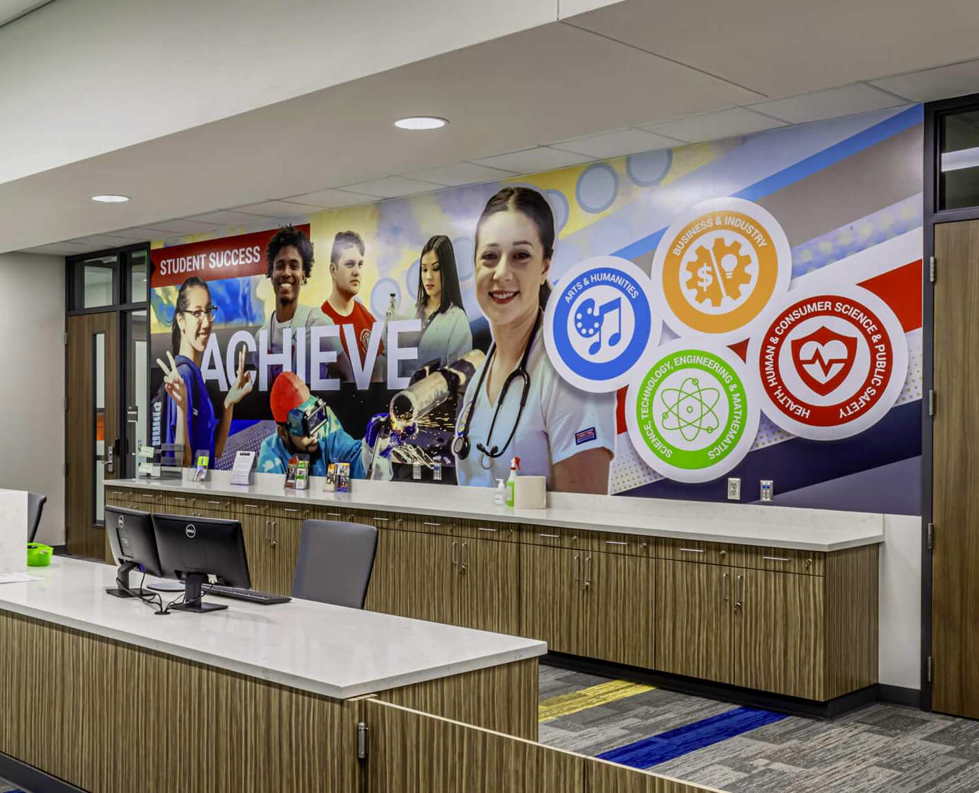 Wall murals designed for the COM Doyle Family Administration Building. Copyright College of the Mainland.